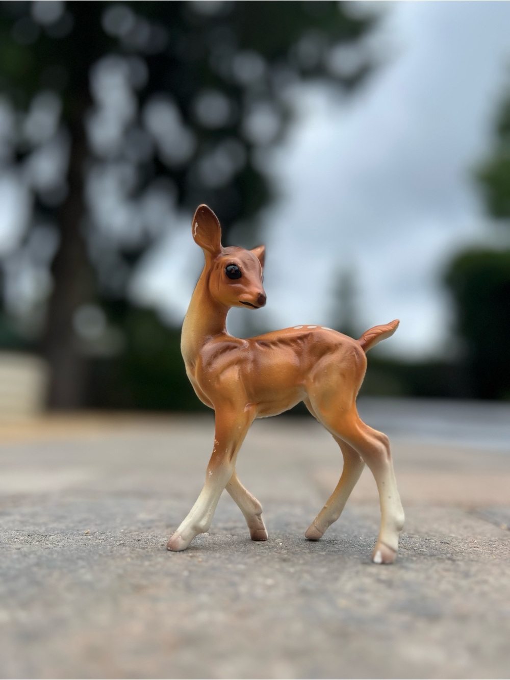 Vintage Ceramic Fawn Figurine Mid-Century 6” Baby Deer handpainted Forest animal